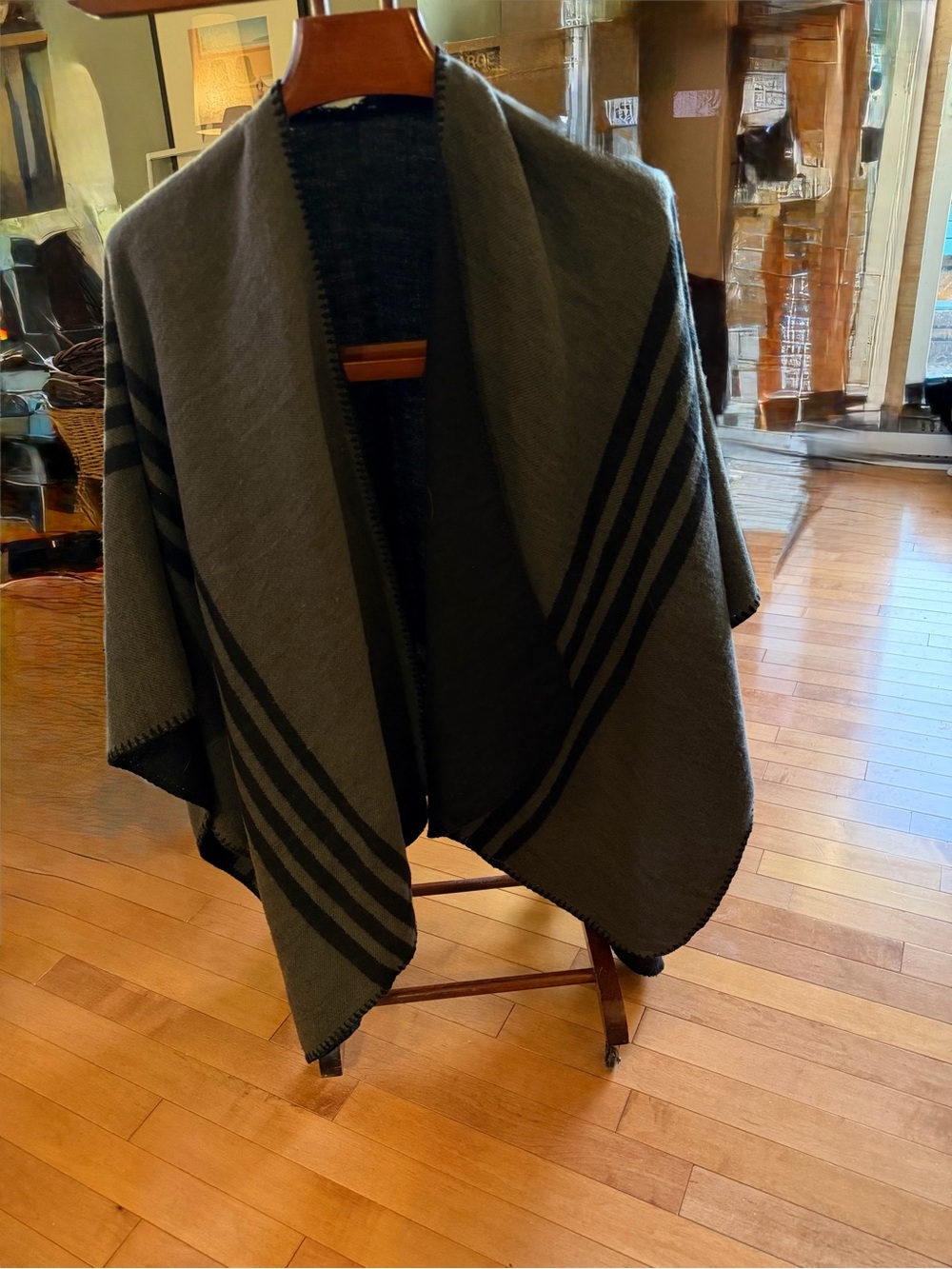 Cozy Gray Striped Shawl Wrap
